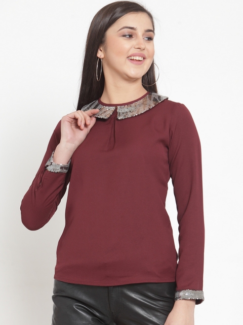 KASSUALLY Women Maroon Regular Fit Solid Casual Shirt