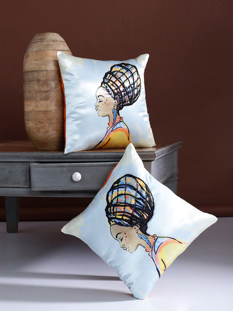

Alina decor Blue & Yellow Set of 2 Abstract Square Cushion Covers
