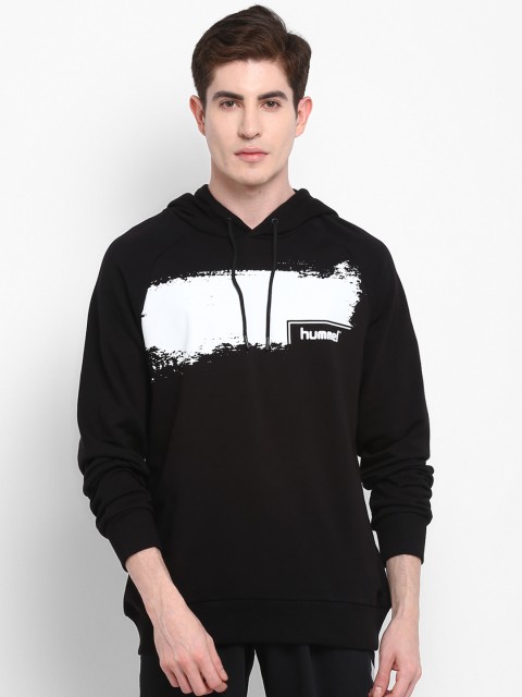 

hummel Men Black & White Printed Hooded Sweatshirt