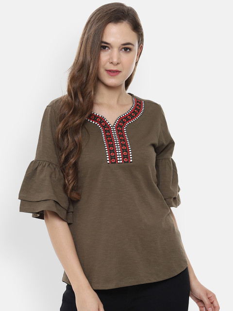 

People Women Brown Solid A-Line Top