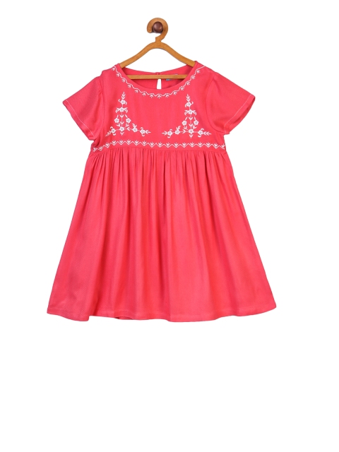 

Miyo Girls Red Solid A-Line Dress, Coral