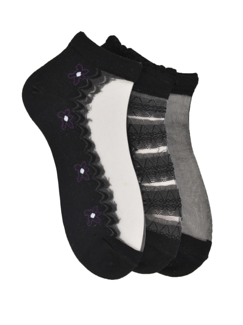 

MARC Women Pack Of 3 Patterned Ankle Length Socks, Black