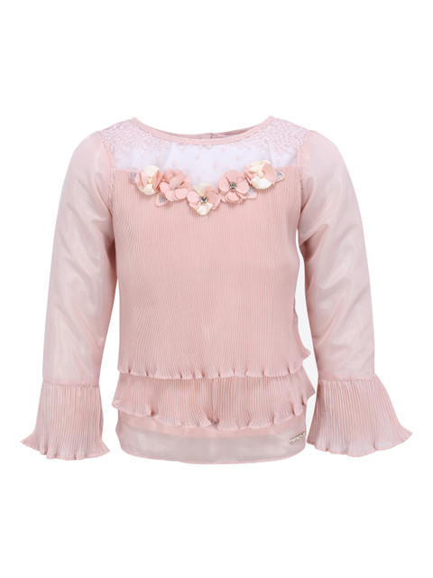 

CUTECUMBER Girls Peach-Coloured Self Design Blouson Top