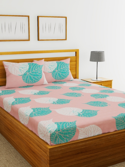 

BIANCA Pink & Blue Abstract 210 TC Polyester 1 Queen Bedsheet with 2 Pillow Covers
