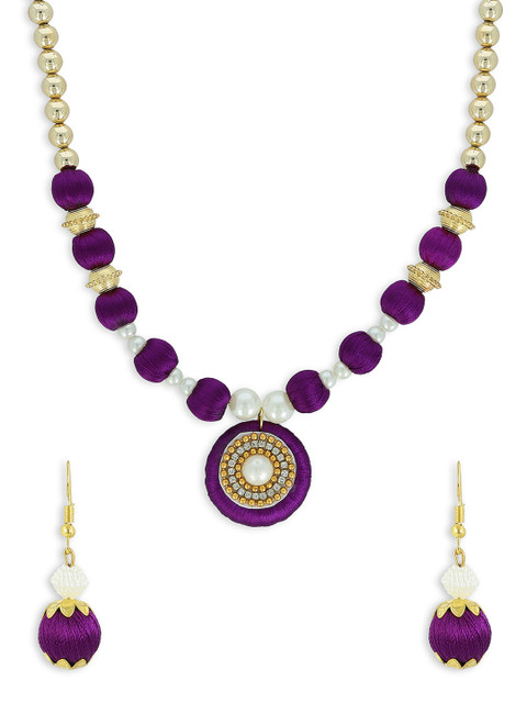 

AKSHARA Girls Purple & Gold-Toned Stone-Studded Handcrafted Beaded Jewellery Set