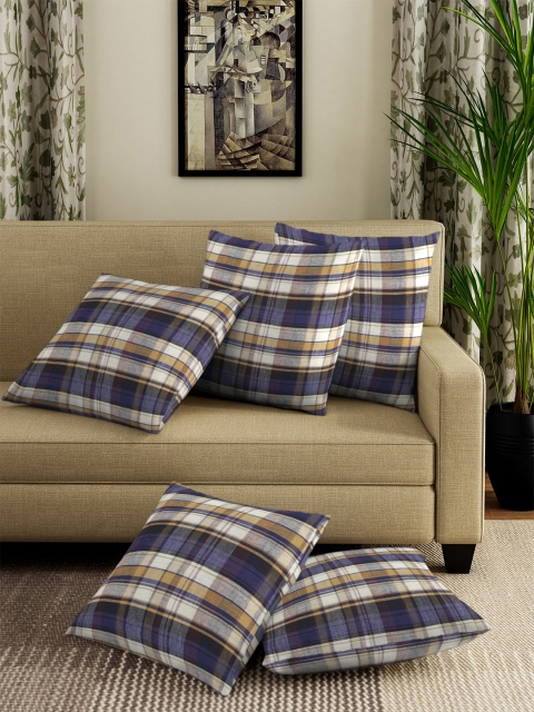 

NEUDIS Orange & Blue Set of 5 Checked Square Cushion Covers