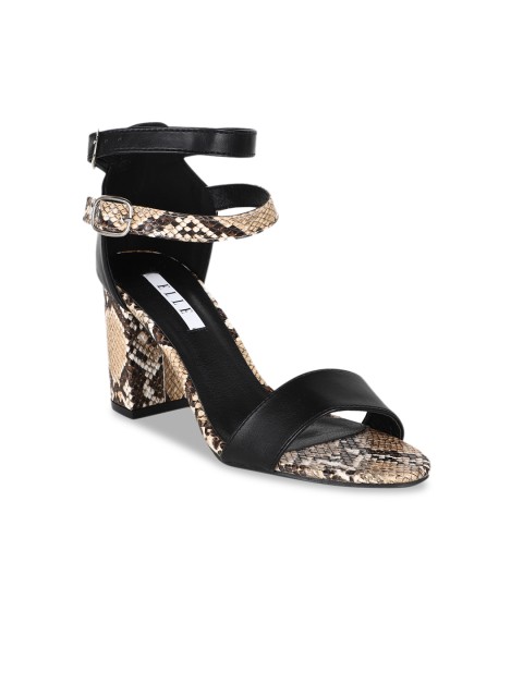 

ELLE Women Black & Brown Snake Skin Textured Block Heels