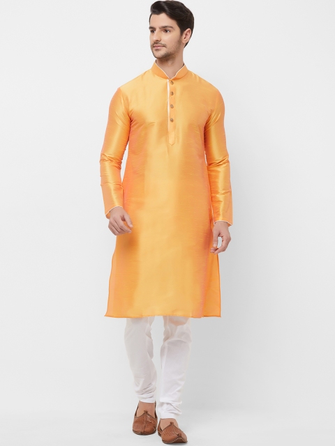 

N Dot Men Orange & White Self Design Kurta with Churidar