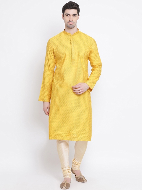Sanwara Men Yellow & Gold-Toned Woven Design Straight Kurta
