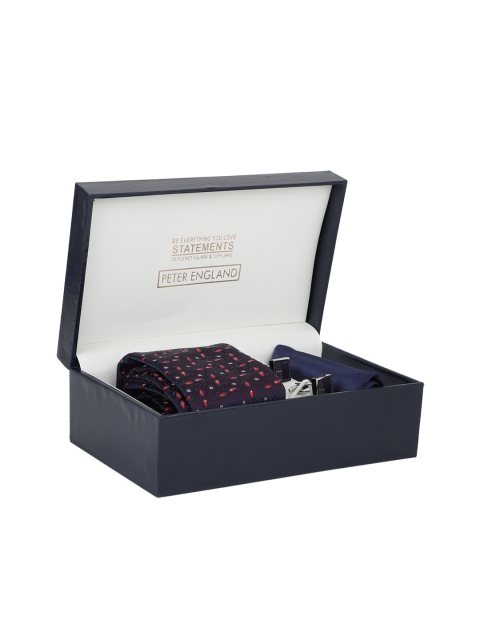 

Peter England Navy Blue & Red Accessory Gift Set