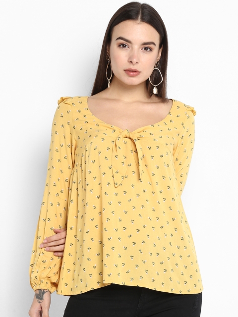 

MIAMINX Women Yellow & Blue Printed A-Line Top