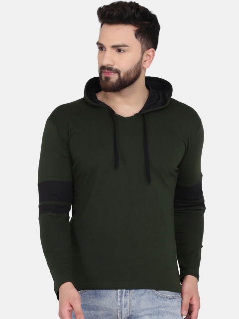 

KATSO Men Green Solid Hood T-shirt