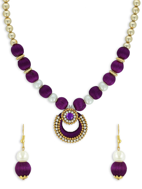 

AKSHARA Girls Purple & Gold-Toned Stone-Studded Handcrafted Beaded Jewellery Set