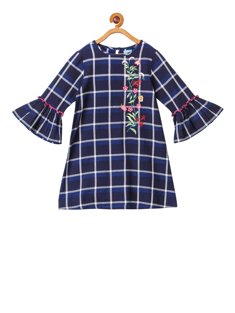 

Miyo Girls Navy Blue & Grey Checked A-Line Dress
