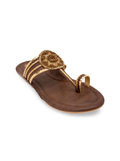 

Jivaana Women Brown Embellished Synthetic Patent One Toe Flats
