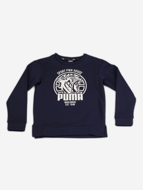 

Puma Boys Navy Blue & White Printed Alpha Graphic Crew Sweatshirt