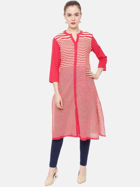 

People Women Red Striped A-Line Kurta
