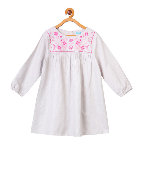 

Miyo Girls Off-White Solid A-Line Cotton Linen Dress
