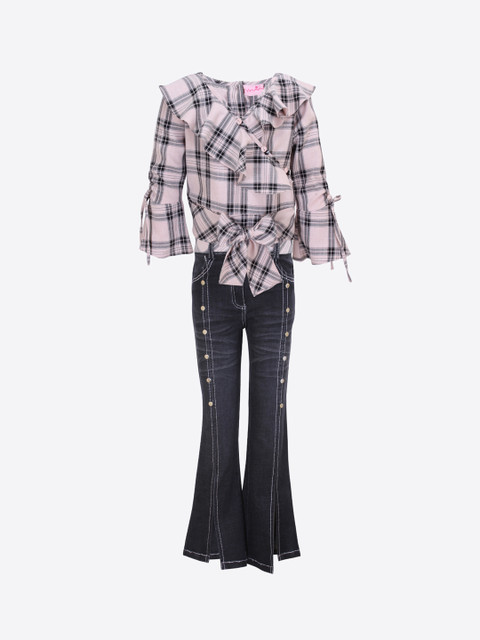 

CUTECUMBER Girls Pink & Black Checked Top with Trousers