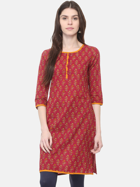 

People Women Maroon Printed Straight Kurta