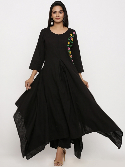 

BUYCLARA Women Black Embroidered Kurti with Trousers