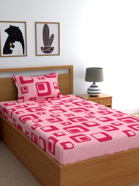 

Home Ecstasy Pink Geometric 140 TC Cotton 1 Single Bedsheet with 1 Pillow Covers