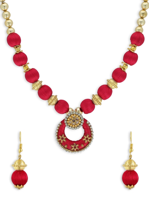 

AKSHARA Girls Red & Gold-Toned Stone-Studded Handcrafted Beaded Jewellery Set