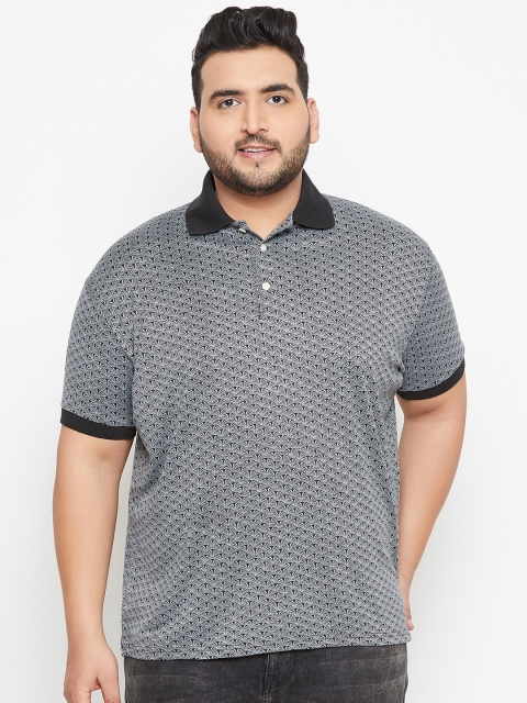 

bigbanana Plus Size Men Grey Printed Polo Collar T-shirt