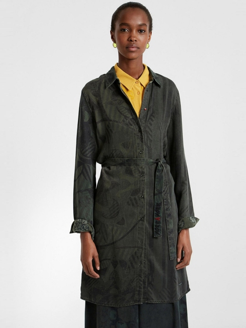 

Desigual Women Green Printed Denim Shirt Dress