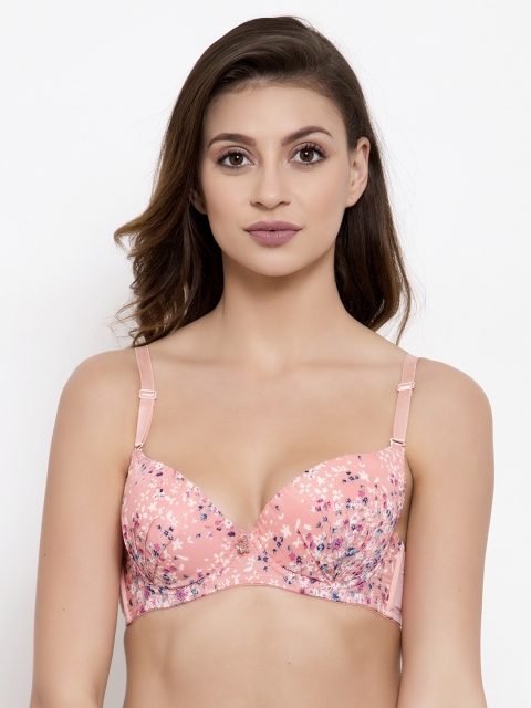 

Friskers Pink Printed Underwired Lightly Padded Push-Up Bra OO-691-10