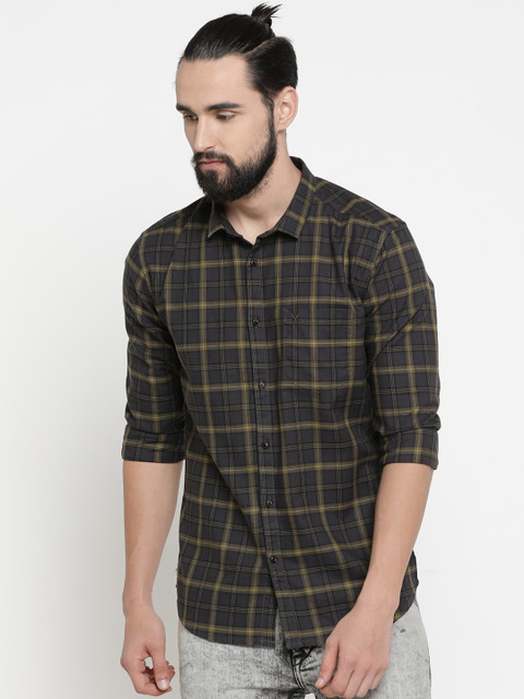 

SHOWOFF Men Grey & Beige Checked Slim Fit Casual Shirt