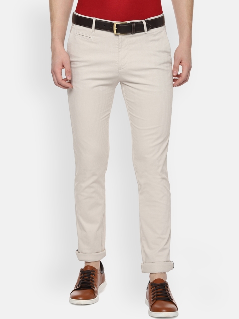 

V Dot Men Cream-Coloured Slim Fit Solid Chinos