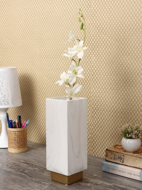 

House Of Accessories White & Gold-Toned Ceramic Flower Vase