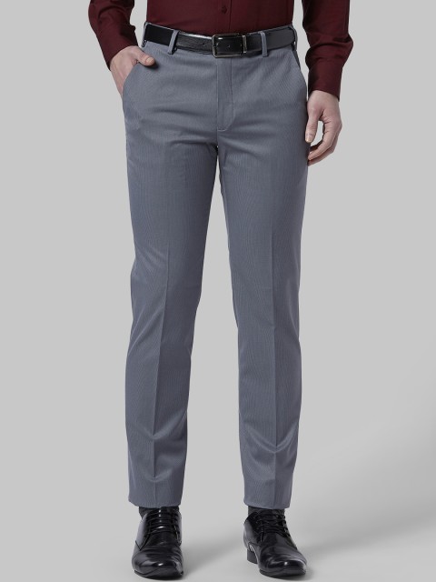 

Park Avenue Men Grey Self Design Slim Fit Formal Trousers