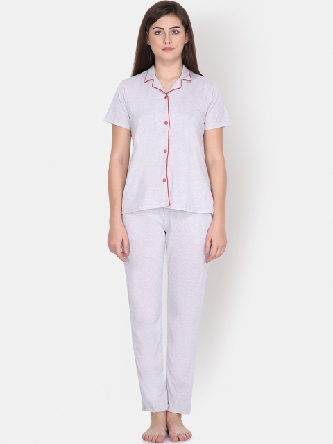 

Klamotten Women Grey & Red Solid Night suit