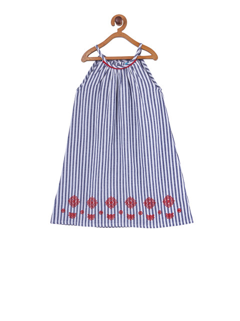 

Miyo Girls White Striped A-Line Dress