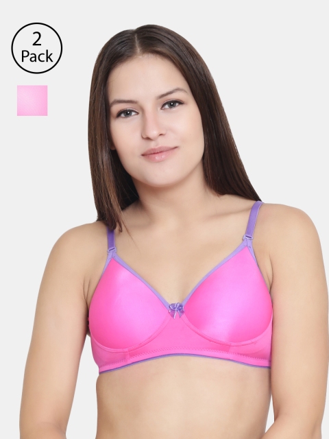 

Floret Set Of 2 Magenta & Pink Solid Non-Wired Lightly Padded T-shirt Bra T3016