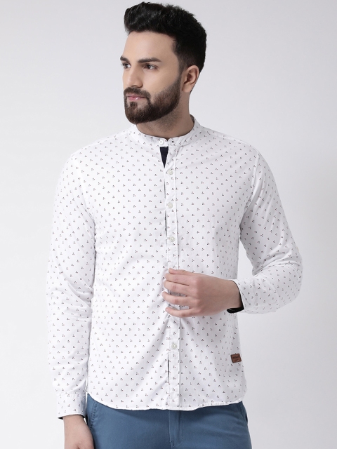 

Club York Men White & Navy Blue Slim Fit Printed Casual Shirt