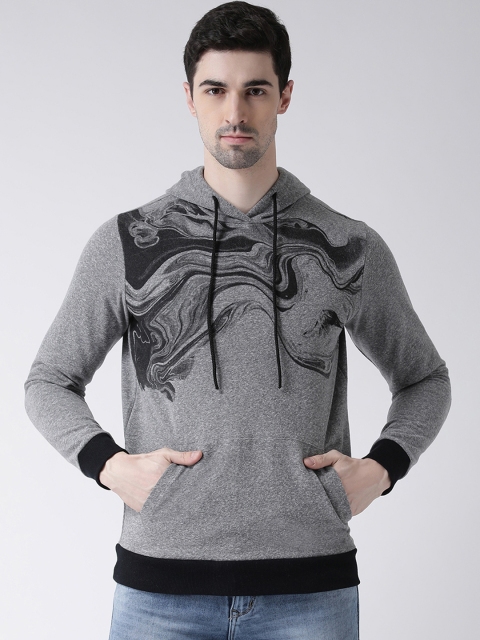 

Leo Sansini Men Grey & Black Printed Hooded Sweatshirt