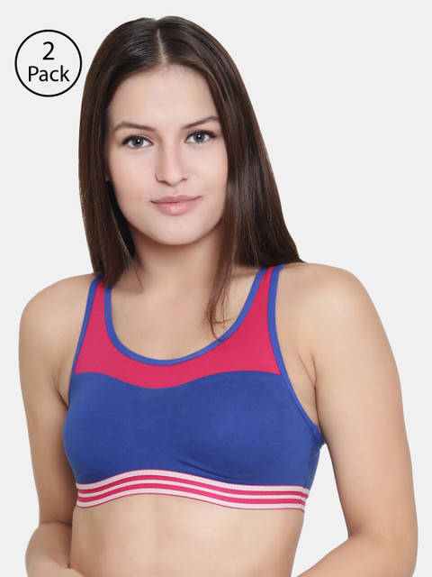 

Floret Pack of 2 Blue & Pink Colourblocked Non-Wired Non Padded Sports Bra T3048