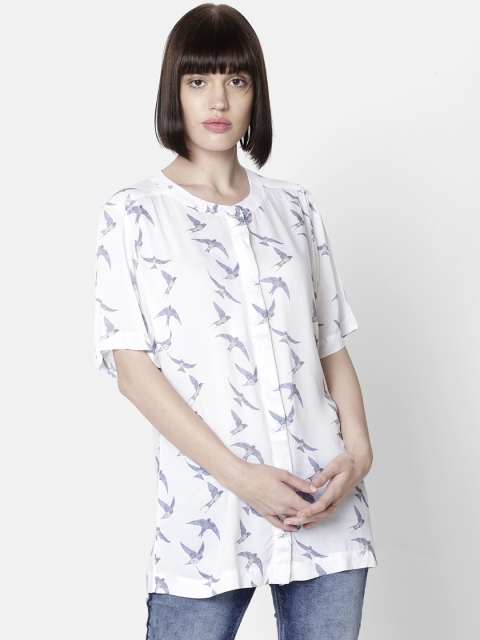Double Two Women White Printed A-Line Top