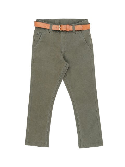 

Pantaloons Junior Boys Olive Green Regular Fit Solid Regular Trousers
