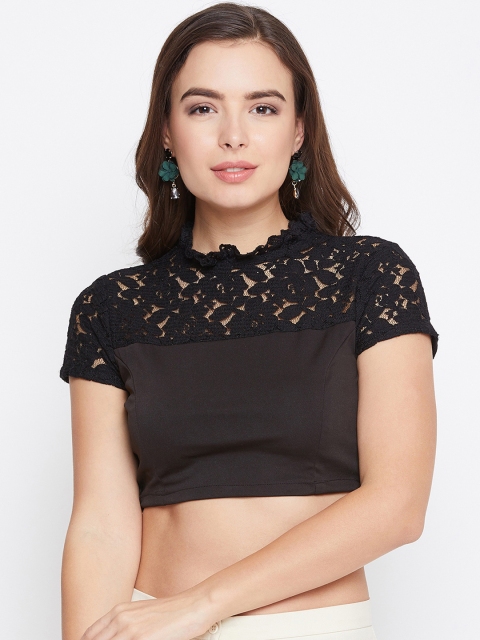 

Meee Women Black Self Design Crop Top