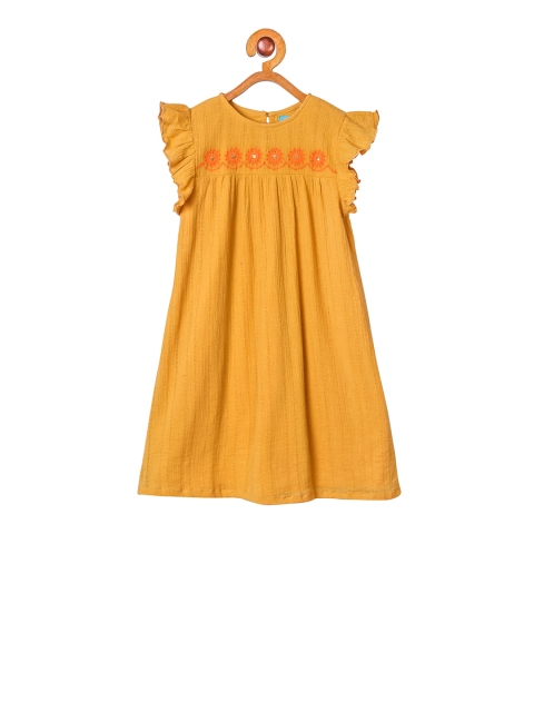 

Miyo Girls Yellow Self Design A-Line Dress