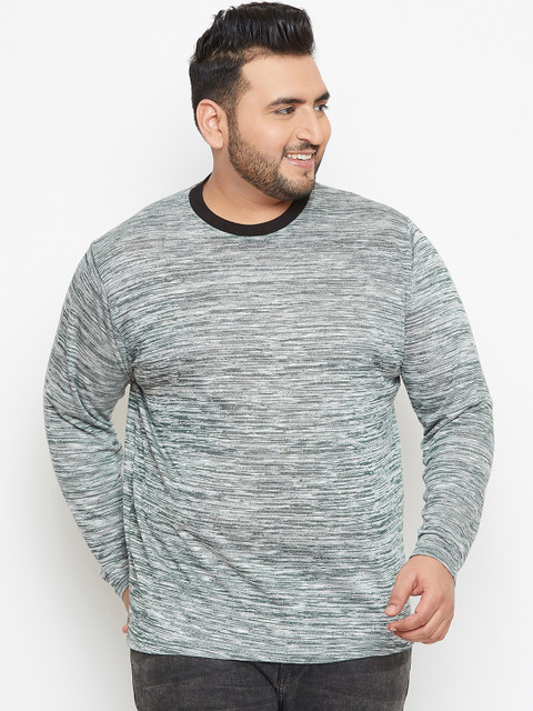 

bigbanana Plus Size Men Grey Solid Round Neck T-shirt