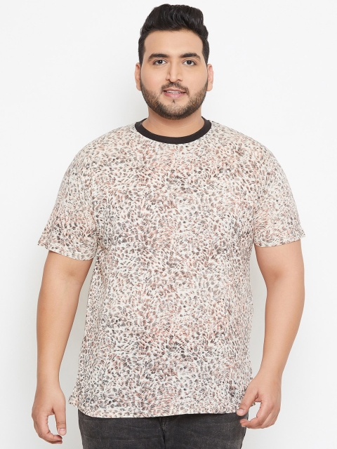 

bigbanana Plus Size Men Off-White Printed Round Neck T-shirt