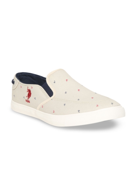

U.S. Polo Assn. Men Off-White Printed Slip-On Sneakers