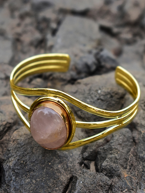 

ZeroKaata Pink Brass Handcrafted Quartz Cuff Bracelet