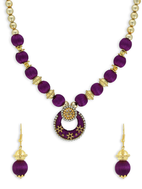

AKSHARA Girls Purple & Gold-Toned Stone-Studded Handcrafted Beaded Jewellery Set