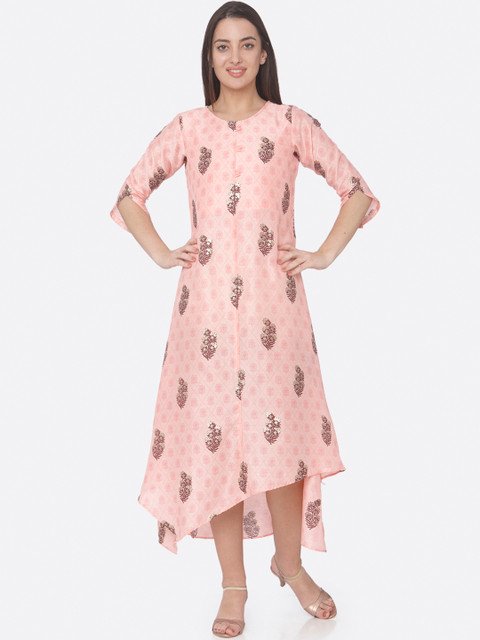 

RAISIN Women Pink Printed A-Line Silk Dress